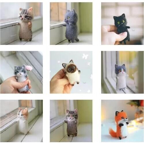 Unfinished Fashion Siamese Hawksbail Tabby Civet Cat Kitty Wool Doll Women Handmade Needle Felt Kit Package DIY Gift For Kids