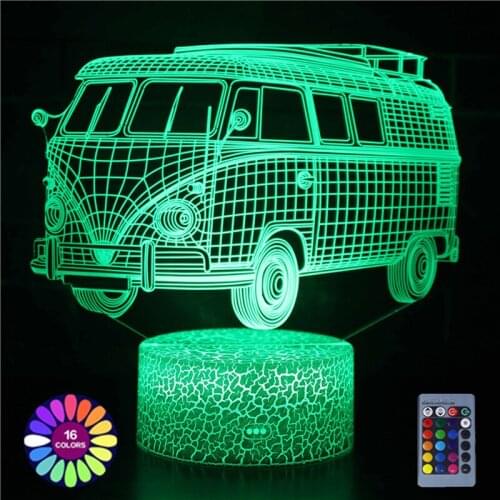LED 3D Night Light Bus Truck Modeling Touch/Remote Control USB Colorful Desk Lamp 7 Color Changing Home Bedroom Decor Gift