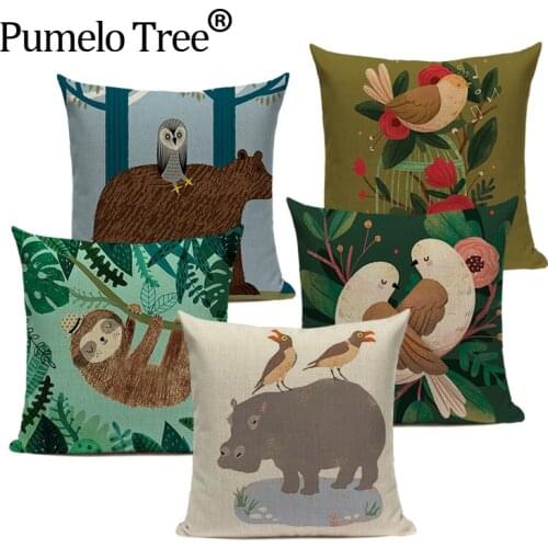 Nordic Style Pillow Cover Cartoon Bird Decor linen Office Chair Car Cushion Cover Home Bed Throw Pillow Case custom pillow