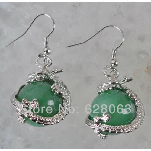 New Natural Stone Green Aventurine Bead Dragon Dangle Earrings Jewelry U354