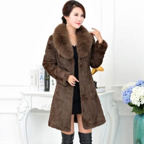 Coat Fur Faux Women Rabbit Fur Jacets Female Thick Warm Overcoat Fox Furs Collar Coats Black Jacket Plus Size 5XL WXF036 s s