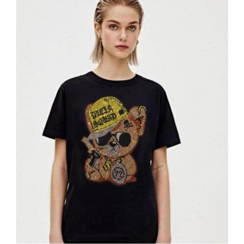 Drop shipping Top sale Fashion Female T-shirt Hot drill Womens tShirt Summer designer Tee Top europe style