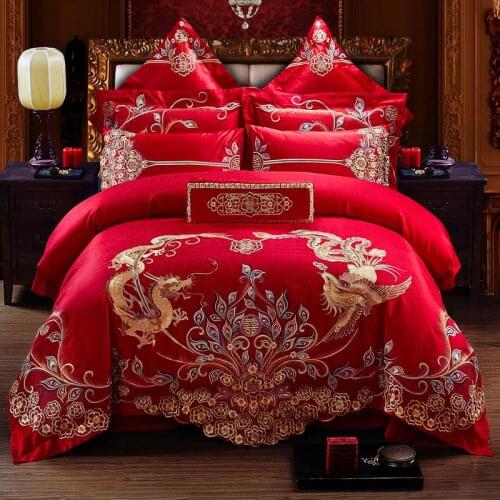 Deluxe Egyptian cotton embroidery new wedding 4 piece set of long staple cotton bright red wedding 6 piece set of pure cotton be