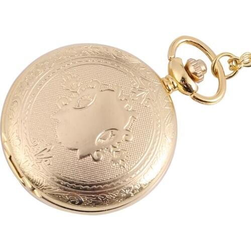 8849Retro trend luxury gold case white surface open pocket watch strap chain mens and womens accessories