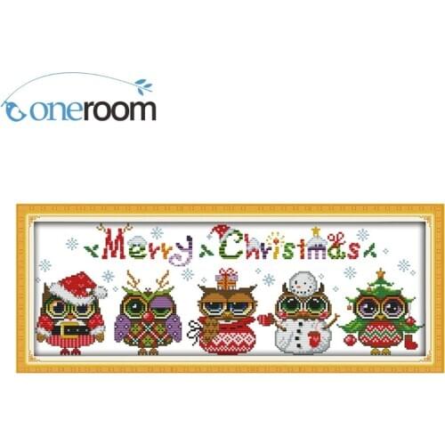 NONEROOM Christmas Owls Counted Cross Stitch Cartoon Cross Stitch 11CT 14CT Cross-Stitch Kit Handmade Embroidery Needlework