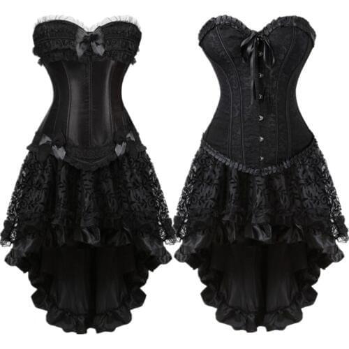 Sexy Gothic Petticoat Vintage Corset Dress Set Women Waist Trainer Body Shaper Plus Size Bustiers Clubwear Halloween Costumes