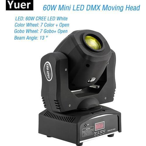 LED Spot Moving Head light 60W CREE Whie LEDs Professional Stage Light Advanced DMX 9/11 Channels Disco Dj Party Band Lights