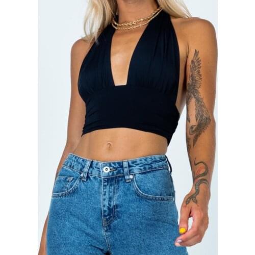 Women Sexy Halter Tank Top Ladies Sleeveless Backless Solid Color Slim Fit Crop Top Club Casual Vintage Camis Tops Streetwear