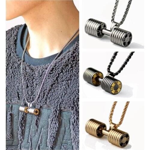 High Quality Gold Black Silver Color Big Small Barbell Pendant Necklace For Men Trendy Gifts Fitness Barbell Fashion Jewelry