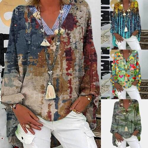 Women T-shirt V-neck Colorful Printed Long Sleeve Casual Top Personalized Printing Sexy Fashion All-match T-Shirt