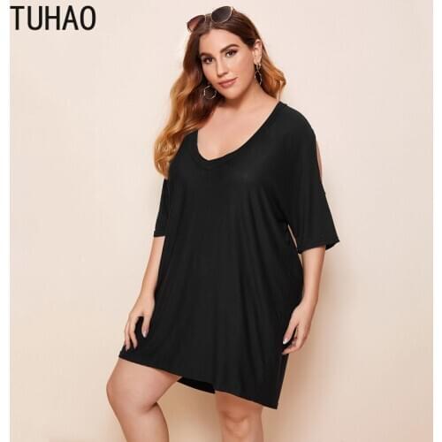 TUHAO Plus Size 7XL 6XL 5XL 4XL Women Dress Loose Black Casual Nightdress Female Large Size Clothes WM21