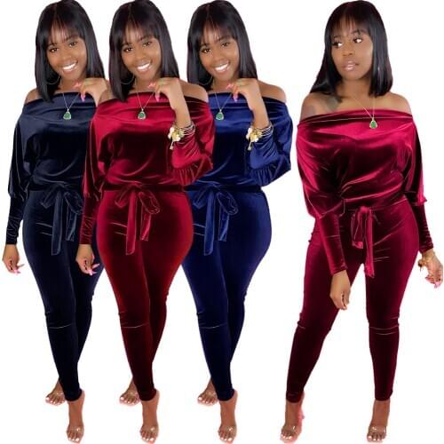 Casual Women Jumpsuit Off Shoulder Bodysuit Velvet Women Loose Bandage Winter Clothes Romper Women Jumpsuit Overalls