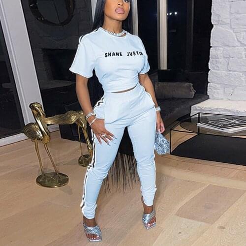 Two Pieces Sets Women Clothing Pants Fashion Solid Letter Print Top & Pencil Pants High Street Wear Outfits Matching Sets 2021