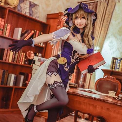 Game Genshin Impact Lisa Witch of Purple Rose Cosplay Costume The Librarian Sexy Dress Lisa Women Halloween Christmas Linen Wig