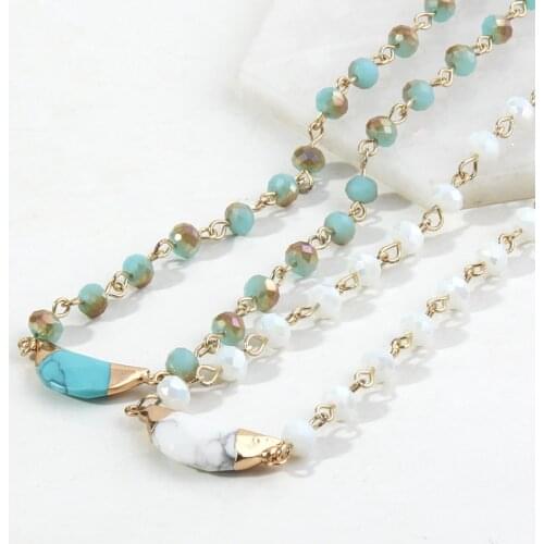 RH Fashion Boho Beaded Necklace 4-6mm Glass Crystal Chain Stones Pendant Necklaces For Women Gift Dropship