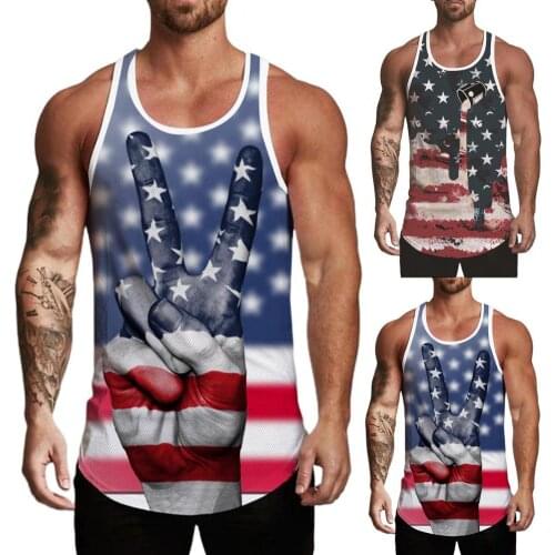 2021 New Stars Printing American Flag Print Running Vest Men Stripe U Neck Bodybuilding Vest Pullover Top