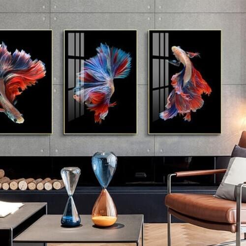 Painting mosaic animal goldfish wall art, rhinestone embroidery gold black fish, diamond painting living room decoration paintin