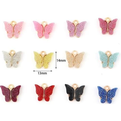 Fashion Beautiful Butterfly Charms Animal Gold Color Glitter Charms For diy Jewelry Findings Making 14mm x 13mm, 10 PCs
