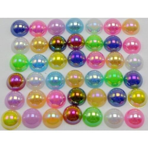 1000 Mixed Color Luster AB Acrylic Round Half Pearl 6mm FlatBack Beads Scrapbook Craft