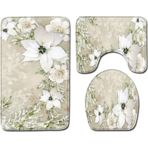 3pcs/set Vintage Print Anti-slip Bathroom Floor Mat Home Decor Shower Non-Slip Velvet Rug Bath Door Mats