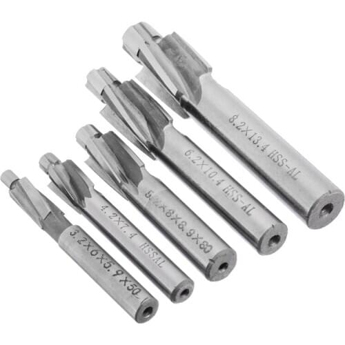 5Pcs HSS Counterbore End Mill M3-M8 Pilot Slotting Tool Milling Cutter Countersink End Mills