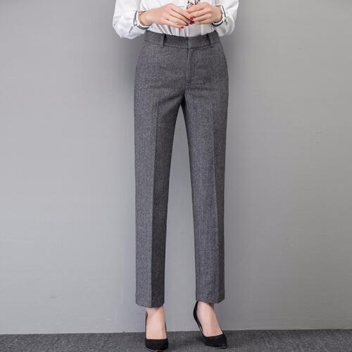 ACRMRAC Women pants Slim Solid color Woolen OL Formal Suit pants Women Straight pants 8502