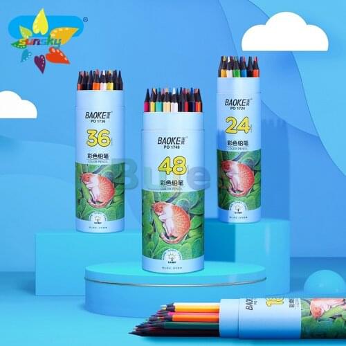 BAOKE wood free lead pencil 12/18/24/36/48 Colored hexagonal rod pencil set oil painting color pencil hand drawing coloring