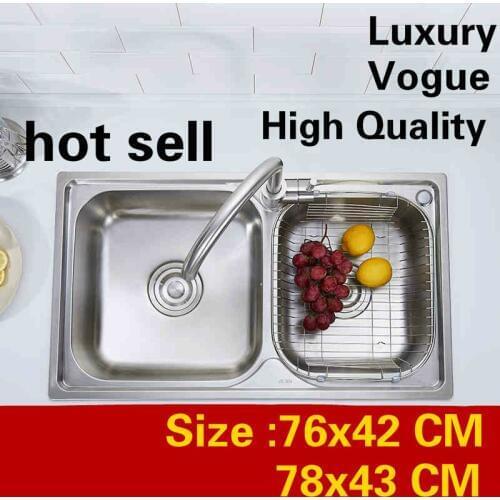 Free shipping Apartment do the dishes luxury kitchen double groove sink high quality 304 stainless steel hot sell 76x42/78x43 CM