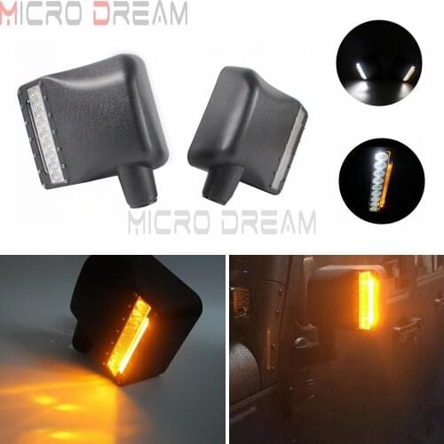 Black Rear View Side Mirrors Housing with LED White Spot Light Driving Lamp Amber Turn Signal Lights For Jeep Wrangler 2007-2016