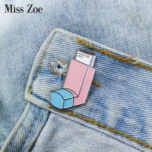 Breather Enamel Pin Pink Blue Brooches for Backpack Clothes Lapel Pin Cartoon Badge Jewelry