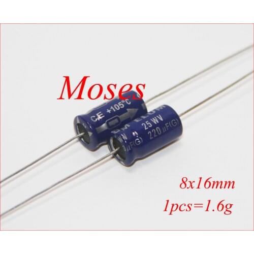 25v 220uf ELUM Original New Axial Audio Electrolytic Capacitor Capacitance 8x16mm +/- 20