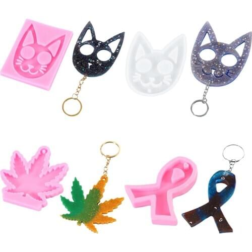 Keychain Silicone Resin Mold Cat Maple Leaf Ribbon Shape DIY Pendant Necklace Key Chain Jewelry Crafts Making Tools