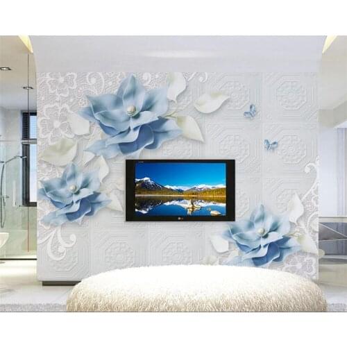 Beibehang photo wall mural wallpaper Blue flower TV Living room background Decorative wallpaper papel de parede 3d wall paper