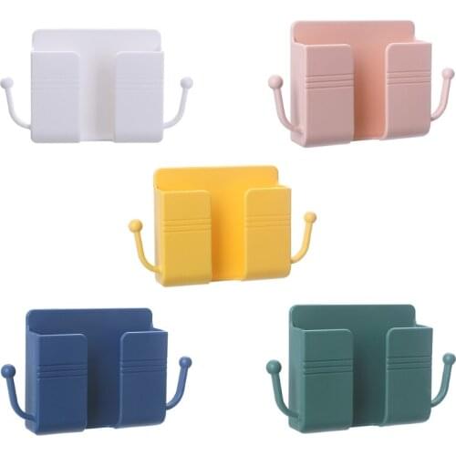 Adhesive Wall Mount Phone Holders with 2 Side Hooks for Cell Phone Charging Brackets Holders Shelf Sticker Fixing Wall
