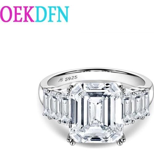OEKDFN Real 925 Sterling Silver Rings Emerald Cut Created Moissanite Gemstone Wedding Engagement White Gold Ring Fine Jewelry
