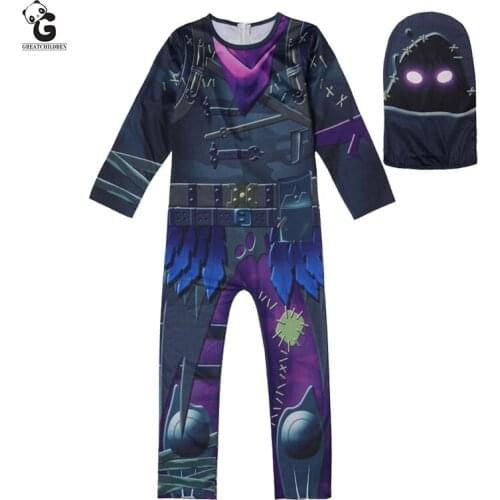 Raven Costume Boy Game Skin Jumpsuits Raven Cosplay Anime Children Halloween Costumes for Kids Skull Masquerade