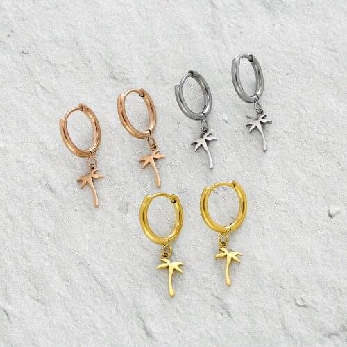 Mavis Hare Stainless Steel Aloha Palmtree Coconut Palm Dangle Drop Earrings Ocean Jewelry as Beach Girl Gift