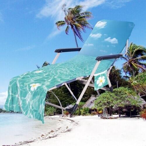 Sea World Print Microfiber Swim Pool Chair Cover Up Towel Outdoor Portable Lightweight Beach Lounge Chair Blanket With Pocket