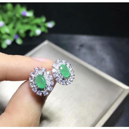 Natural emerald earnail 925 sterling silver earnail Precious stones 8/5000 Birthday gift