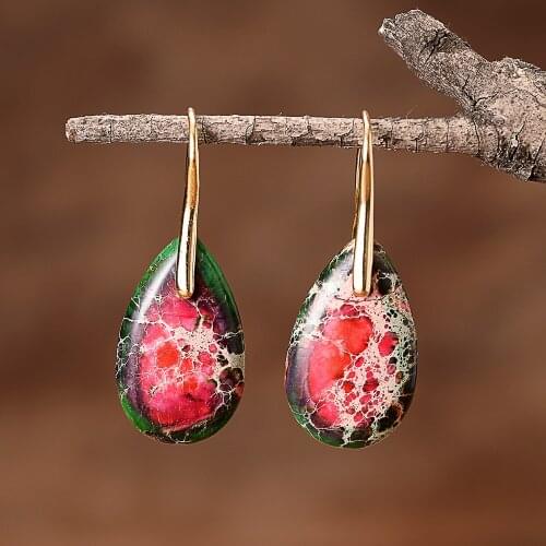 New Dark Green Natural Stones Drop Earrings for Women Teardrop Elegant Lady Dangle Earring Jewelry Gifts