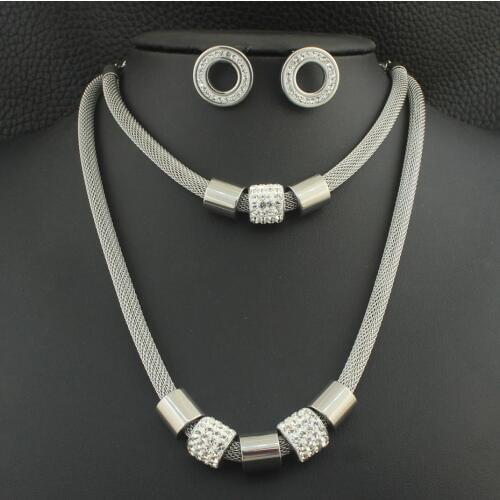 Wholesale Stainless Steel Vintage Jewelry Silver And Gold Color Bracelet Necklace Earrings Sets For Woman SEDZABDF