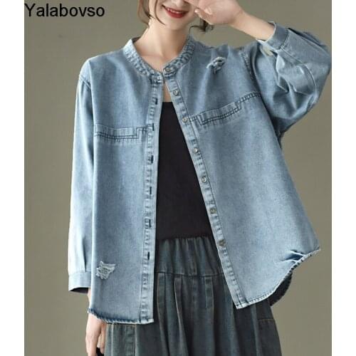 Autumn Korean Brand Fashion Designer Clothes Hotsale Punk Streetwear Womens Denim Vintage Jackets Ladies Holes Coats Yalabovso
