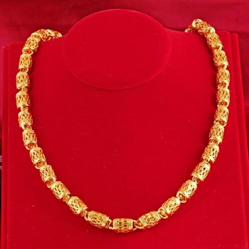 Luxury 24K Yellow Gold Necklace for Men Double Blessing Dragon Scale Necklace Hand Chain Wedding Birthday Fine Gold Jewelry Gift