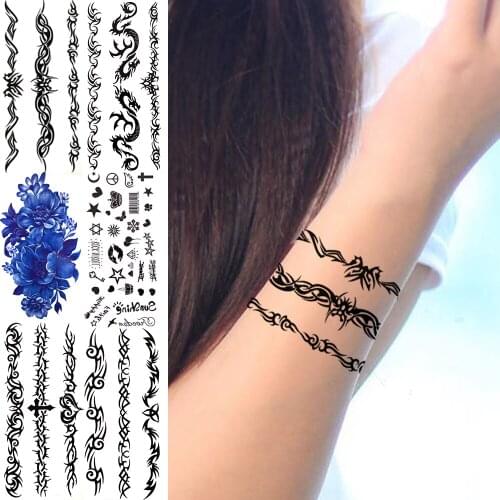 Realistic Butterfly Fake Tattoo Stickers For Women Men Kids Dahlia Flower Dragon Cross Totem Temporary Tattoos Wristband Tatoo
