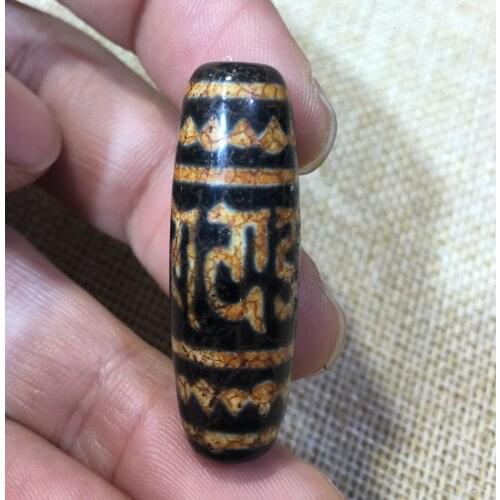 Rare Magic Tibetan Old Agate DRAGON VEIN 6 Words of the Truth Totem dZi Bead