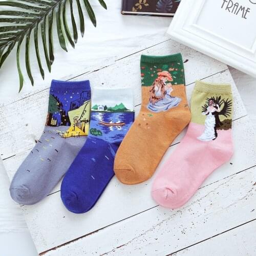 Spring and Autumn Retro Womens Art New Romance Oil Painting Socks World Famous Oil Painting Series Womens Socks Funny Socks