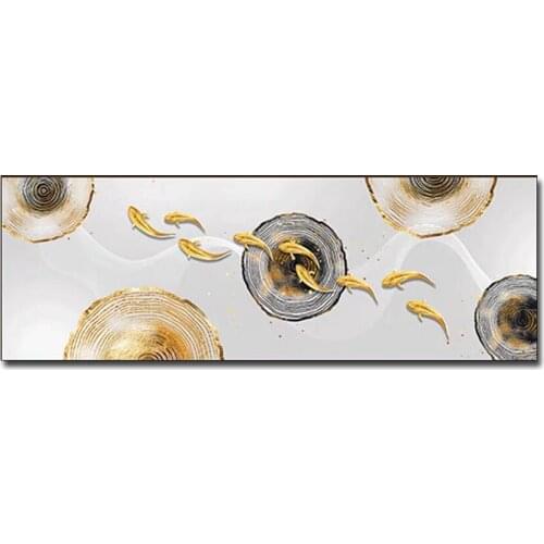 Modern Newest Pure Hand-painted Gold Foil Fish Art Paintings Picture Canvas Wall Art Large Oil Painting Unframed For Living Room