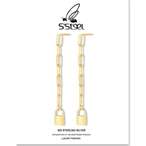 SSTEEL Tassel Earrings Gift For Women 925 Sterling Silver Drop Earring Long Fashion Lock Earrings Boucle D Oreille Fine Jewelry