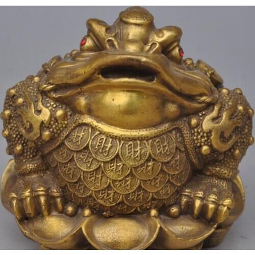 Chinese fengshui brass yuanbao Ingots Money Coin Toad Golden wealth lucky statue