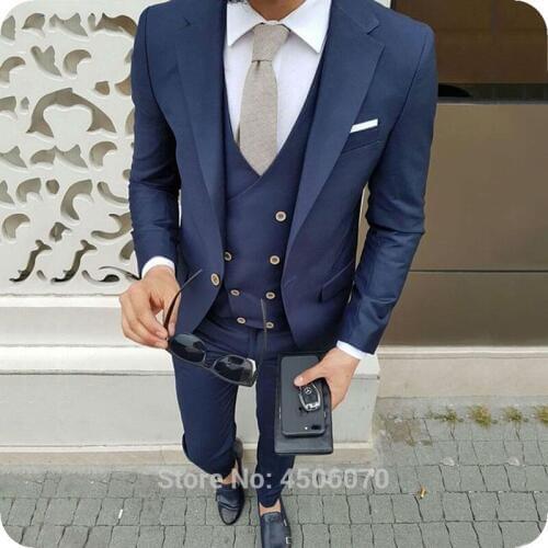 Navy Blue Men Suits Wedding Male Blazer Classic Formal Business Terno Masculino Slim Fit Party 3Piece Costume Homme Traje Hombre